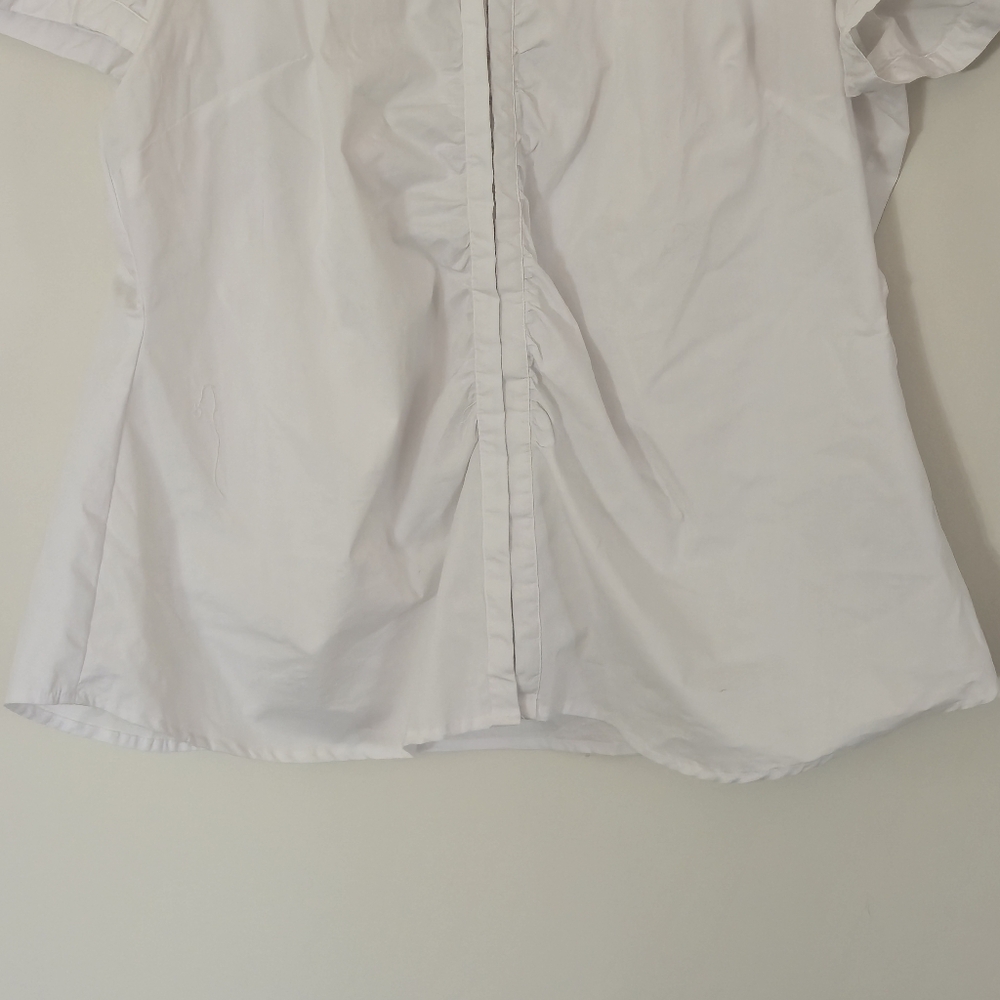 Ricki's Sz 18 White Mandarin Collar Ruched V-Neck Puff Sleeve Blouse Minimalist - Picture 8 of 16